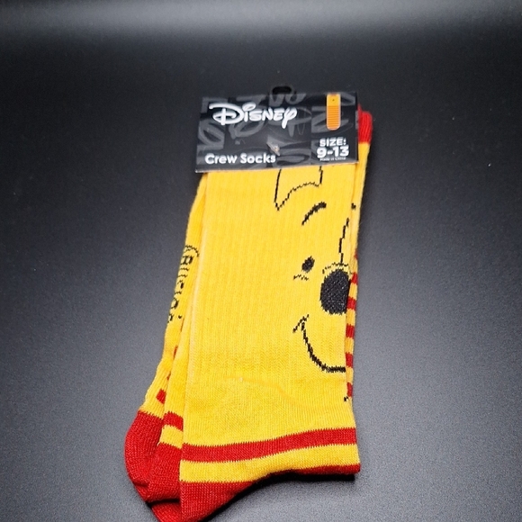 Disney Winnie the Pooh socks Red stripe ribbed Crew Socks - Picture 1 of 5